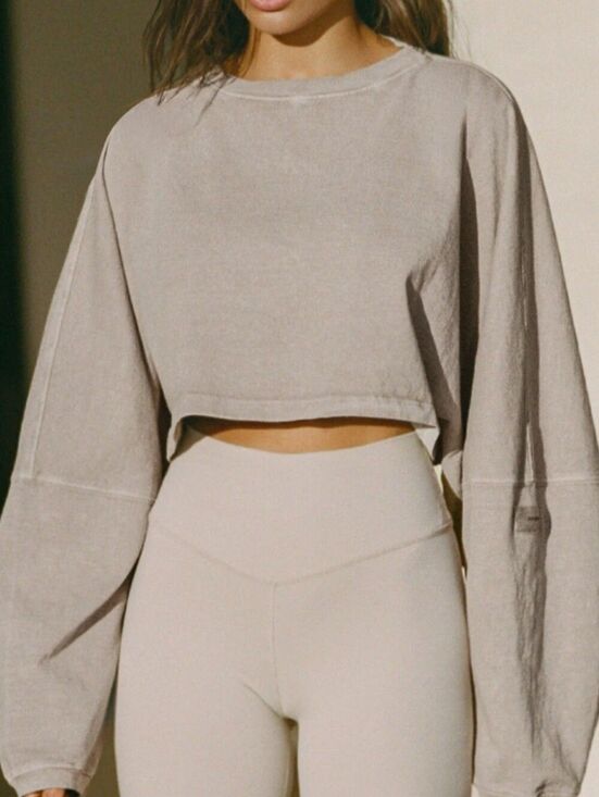 Joah Brown Tops - New ! Joah Brown Slouchy Crop Long Sleeve Top S/ Med 100% Cotton Drop Shoulder